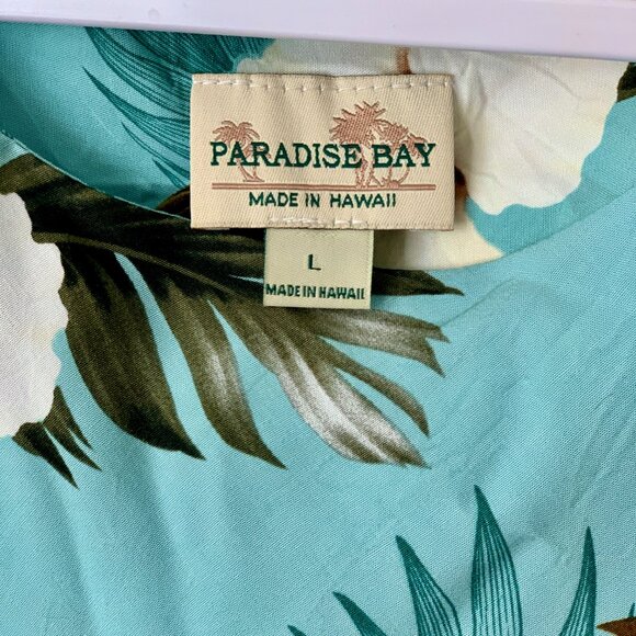 Paradise Bay Blue Floral Tropical Sleeveless Midi Hawaiian Dress Size Large - Picture 2 of 4